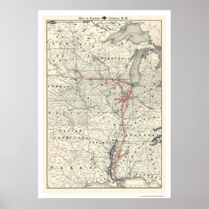 Poster Carte centrale 1892 de chemin de fer de l'Illinois