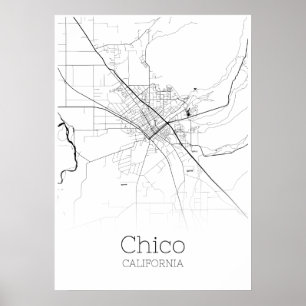 Poster Carte Chico - Californie - Carte de la ville Poste