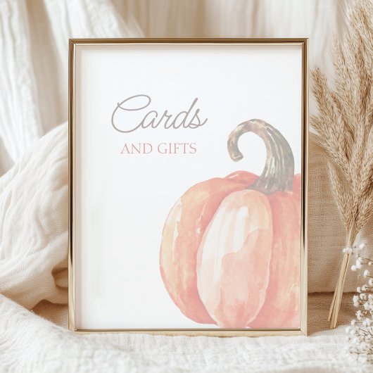 Poster Carte Citrouille orange et cadeaux d'automne