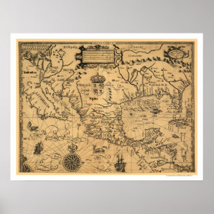 Poster Carte classique 1600 de l'Amérique