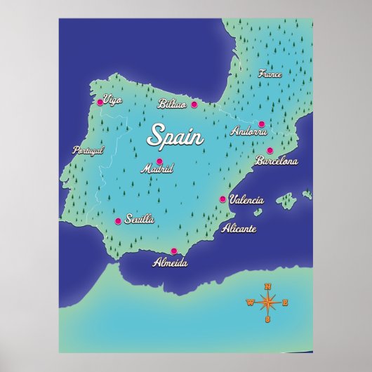Poster Carte Classique d'Espagne (Devant)