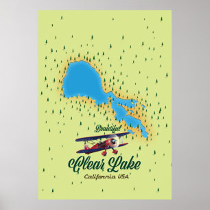 Poster Carte Clear Lake California USA
