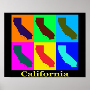 Poster Carte Colorée California State Pop Art