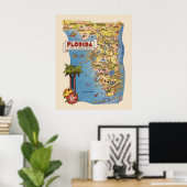 Poster Carte colorée de Floride (Bureau à domicile)