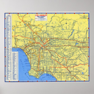 Poster Carte colorée détaillée vintage de Los Angeles 195