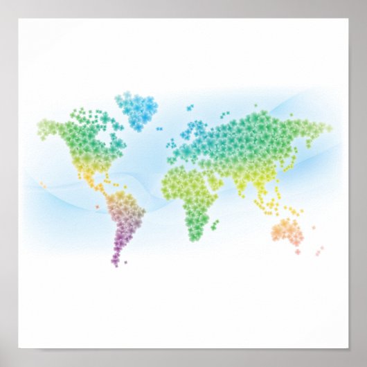Poster Carte colorée du monde du trèfle (Devant)
