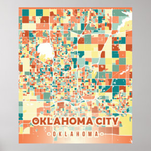 Poster Carte colorée rétro vintage de la ville d'Oklahoma