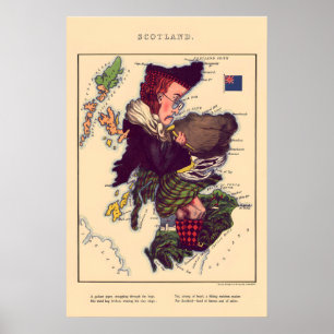 Poster Carte Comique de l'Écosse Lithographie Vintage 186