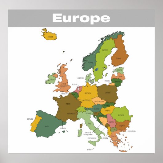 Poster Carte complète des couleurs de l'Europe (Devant)