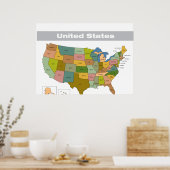 Poster Carte complète des couleurs des États-Unis (Cuisine)