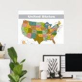 Poster Carte complète des couleurs des États-Unis (Bureau à domicile)