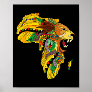 Poster Carte cool Afrique Lion Tril Roi africain Histoire
