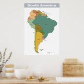 Poster Carte couleur complète de l'Amérique du Sud (Cuisine)