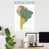 Poster Carte couleur complète de l'Amérique du Sud (Bureau à domicile)
