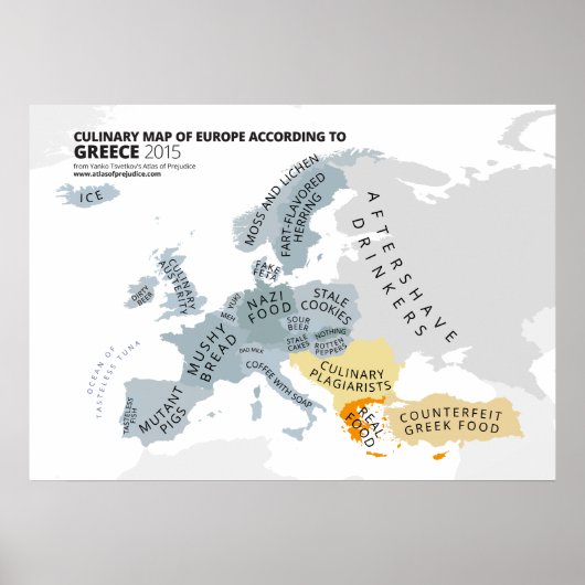 Poster Carte culinaire de l'Europe selon la Grèce (Devant)