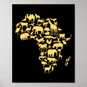 Poster Carte d'Afrique Animaux Mélanine Histoire Noire Af