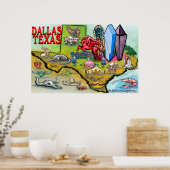 Poster Carte Dallas TEXAS (Cuisine)