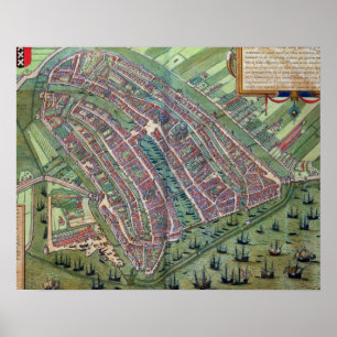 Poster Carte d'Amsterdam, de 'Civitates Orbis Terrarum