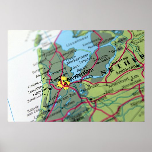 Poster Carte d'Amsterdam, Pays-Bas (Devant)