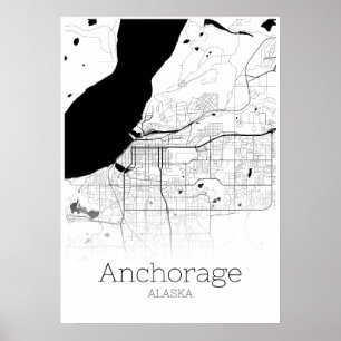 Poster Carte d'ancrage - Alaska - Carte de la ville Poste