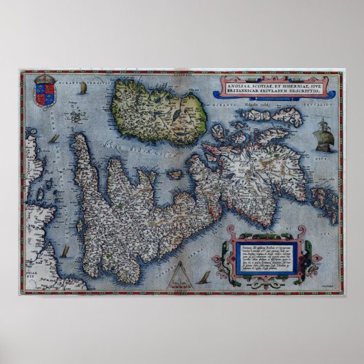 Poster Carte d'Angleterre du XVIe siècle (Devant)