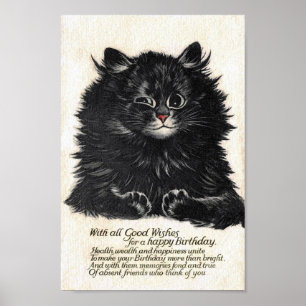 Poster Carte d'anniversaire de chat heureux, Louis Wain