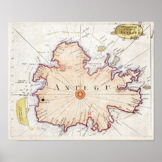 Poster Carte d'Antigua 1721 (Devant)