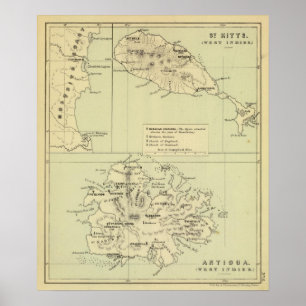 Poster Carte d'Antigua Lithographiée