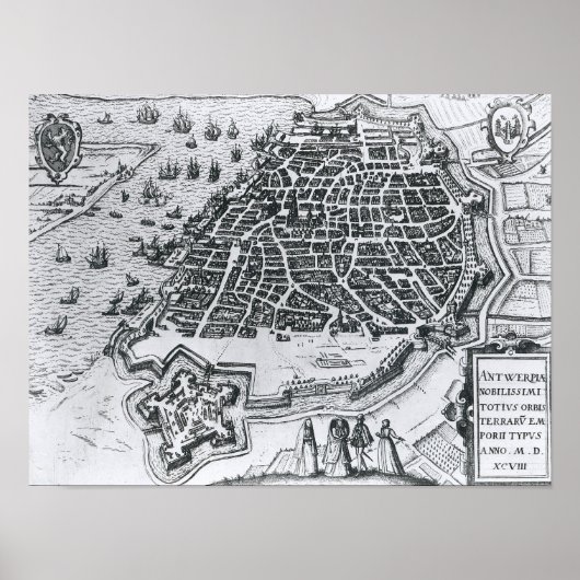 Poster Carte d'Anvers, 1598 (Devant)
