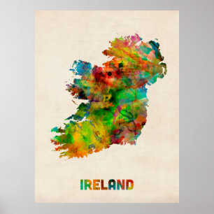 Poster Carte d'aquarelle de l'Irlande Eire