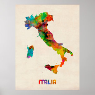 Poster Carte d'aquarelle de l'Italie, Italie