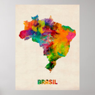 Poster Carte d'aquarelle du Brésil