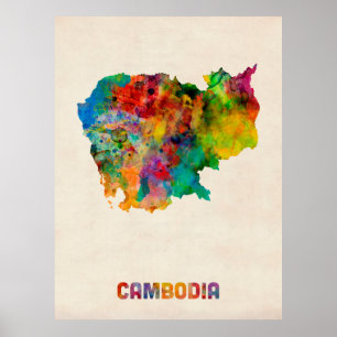 Poster Carte d'aquarelle du Cambodge