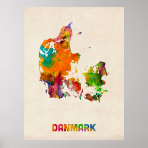 Poster Carte d'aquarelle du Danemark