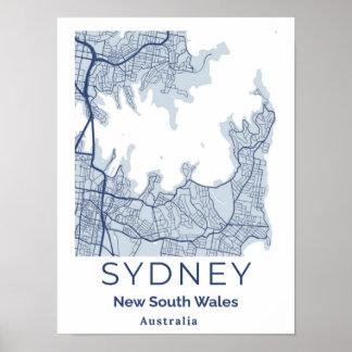 Poster Carte d'art mural gris bleu Sydney