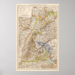 Poster Carte d'atlas de Baden Allemagne