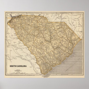 Poster Carte d'atlas de la Caroline du Sud