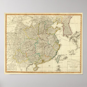 Poster Carte d'atlas de la Chine, Corée