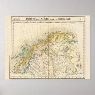 Poster Carte d'atlas de la Suède, Norvège