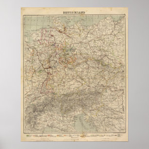 Poster Carte d'atlas de l'Allemagne