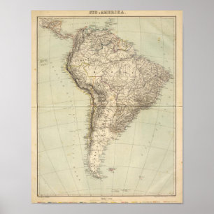 Poster Carte d'atlas de l'Amérique du Sud
