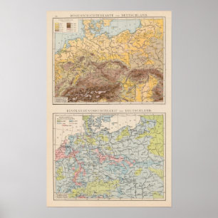 Poster Carte d'atlas de l'Europe centrale
