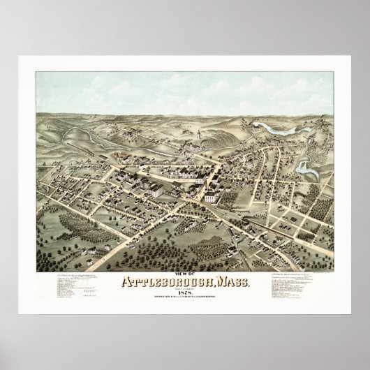 Poster Carte d'Attleborough, Massachusetts de 1878 (Devant)