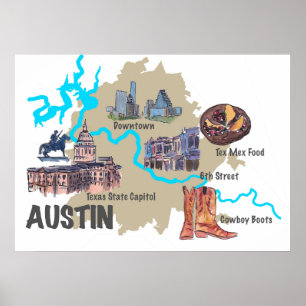 Poster Carte d'Austin le Texas