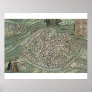 Poster Carte d'Avignon, de "Civitates Orbis Terrarum" par