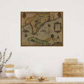Poster Carte de 1591 Floride et Cuba (Cuisine)
