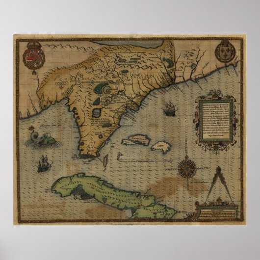 Poster Carte de 1591 Floride et Cuba (Devant)