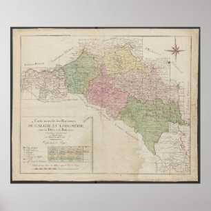 Poster Carte de 1780 des royaumes de Galicie et de Lodomé