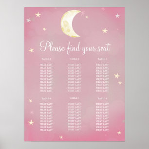 Poster Carte de Baby shower de ciel de la lune rose vif