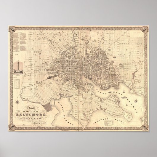 Poster Carte de Baltimore 1851 (Devant)